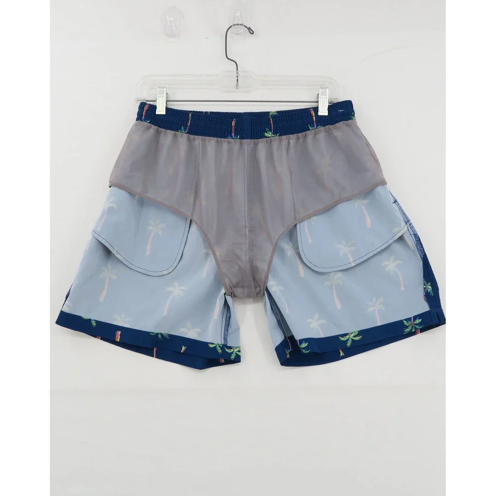 Chubbies Mens Navy Rainbow Palm Tree Swim Trunks 5.5 Inch Inseam Large